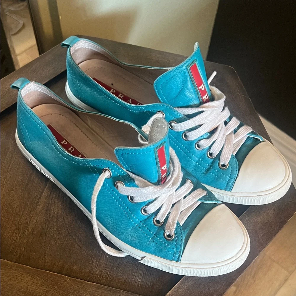 Prada Sneakers, EU 37, leather turquoise w/ white rubber